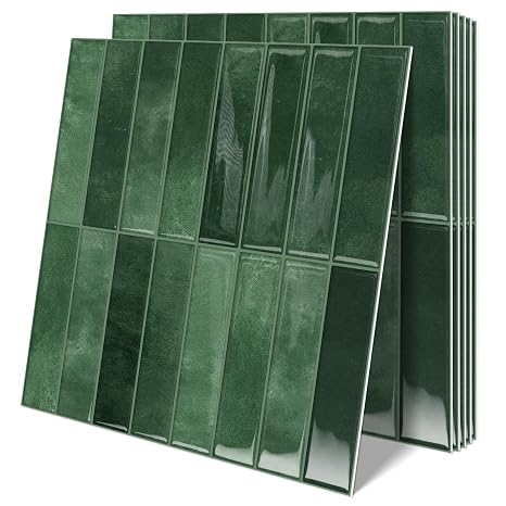 10 Sheets Upgraded Thicker Design Subway Tile Peel and Stick Backsplash | 1212Self Adhesive Wall Tiles Stick on Back Splash for Kitchen,Bathroom,Camper(Forest Green)