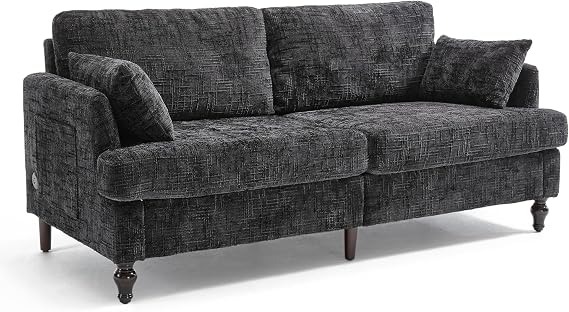 HOMEFUN Small Loveseat Couch for Living Room, 68" Modern Style Chenille 2-Seater Sofa with USB ChargerLED Lights and Storage Pocket