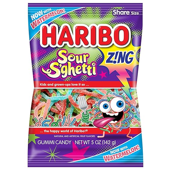 Haribo Sour Spaghetti Gummy Candy, 5 oz