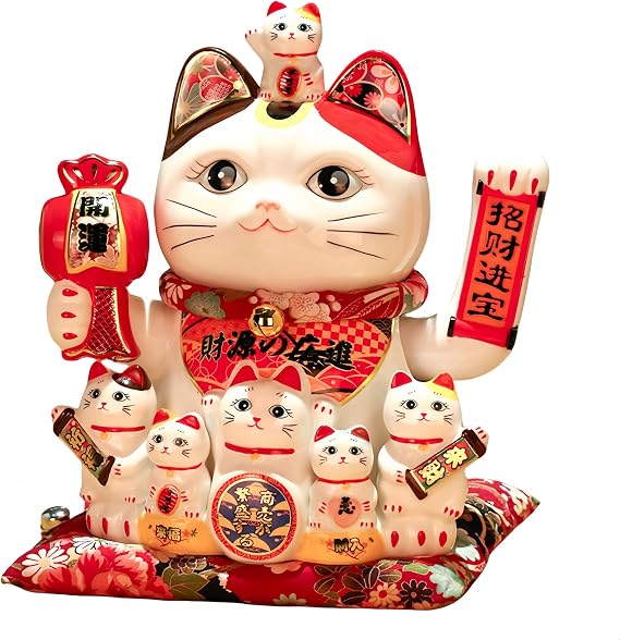 Maneki Neko Statue, Money Lucky Cat, Caishen Cat, Wealth Cat Figurine, Feng Shui Gifts, Feng Shui Decor, Bring Good Luck, Healthy, Wealth (Colorful)