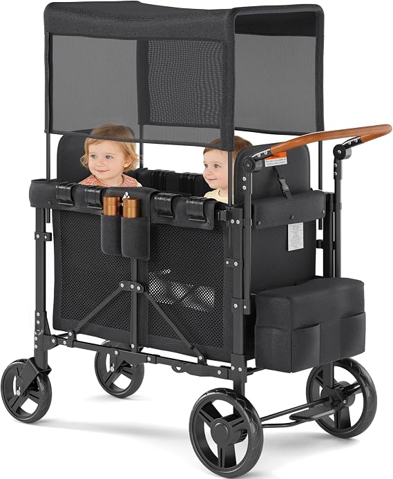 Wagon Stroller for 2 Kids with Canopy & Removable Seat Pads