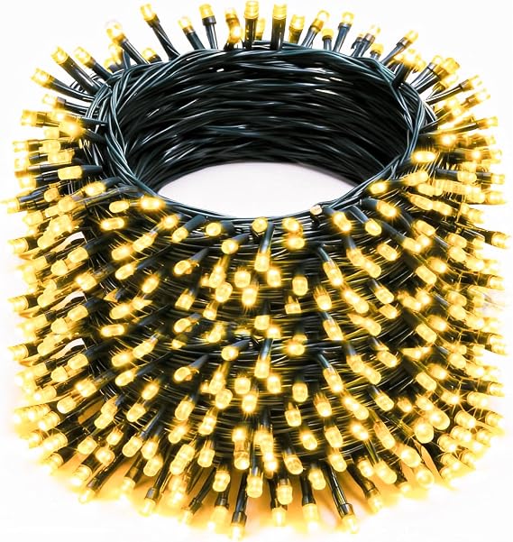 Christmas String Lights Outdoor, 328 FT 1000 LED Waterproof String Lights Green Wire with 8 Modes Timer, Christmas Decoration for Indoor Yard Tree Wedding Party Holiday, Warm White