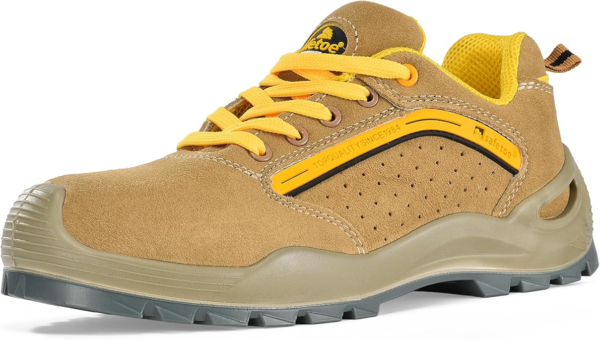 Mens Steel Toe Safety Shoes ASTM F2413-18 Lightweight Cow Leather Work Shoes for Heavy Duty Construction Work Wide Fit