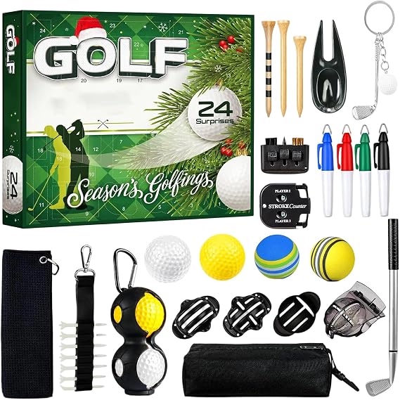 Golf Countdown Calendar Festive Advent Favors | 24 Day Christmas Countdown Calendar with Golf Accessories for Adults Husband Family Father Him Dad Men