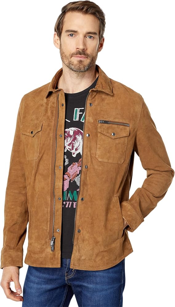 John Varvatos Men's Shilo Light Suede Shirt Jacket