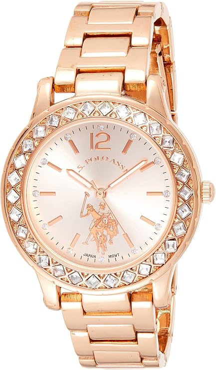U.S. Polo Assn. Women's Rose Gold-Tone Watch Elegant Crystal Bezel, Durable Bracelet, and Quartz Movement Perfect for Everyday Style or Special Occasions
