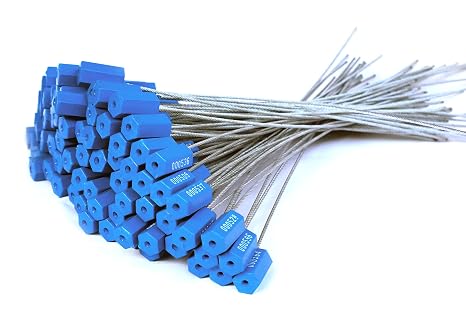 Leadseals(R) Tamper Proof Security Cable Wire Seals Numbered Pad-Lock Security Tag Straps for Trailers, Cargo, Containers, Vans, Oil Tank Truck, Milk Vehicle, Coal Conveyor (Blue, Pack of 100pcs)