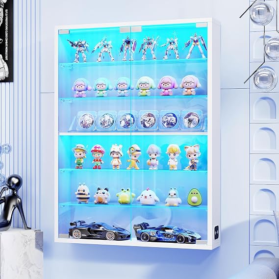 Wall Display Case with Glass Doors, Sports Card Display Case