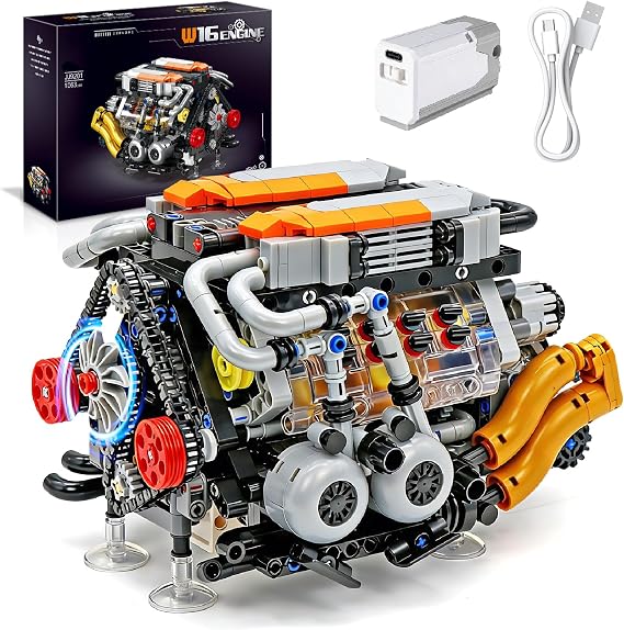 V8 Engine Model Kit that Runs,Build Your Own Visible Motor W16 Building Set
