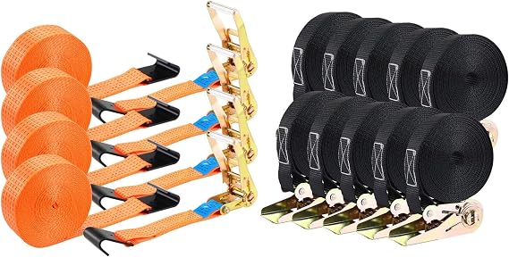 TLGREEN 4Pcs Ratchet Straps Heavy Duty Tie Down Orange +10 Pcs Ratchet Straps Black