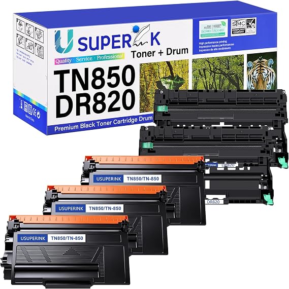 TN850 High Yield Black Toner Cartridge & DR820 Drum Unit Compatible for Brother TN-850 DR820 DR-820 use with DCP-L5500DN DCP-L5650DN HL-L6200DWT HL-L6400DW MFC-L5700DW MFC-L5800DW(3 Toner&2 Drum,5PK)