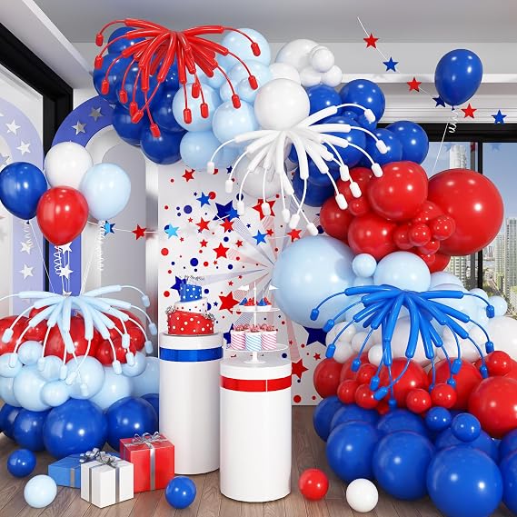 Red White Blue Balloon Arch Kit, 4th of July Independence Royal Blue Red White Latex Helium Balloon Garland for Patriotic Baseball Nautical Birthday Baby Shower Graduation Party Decorations