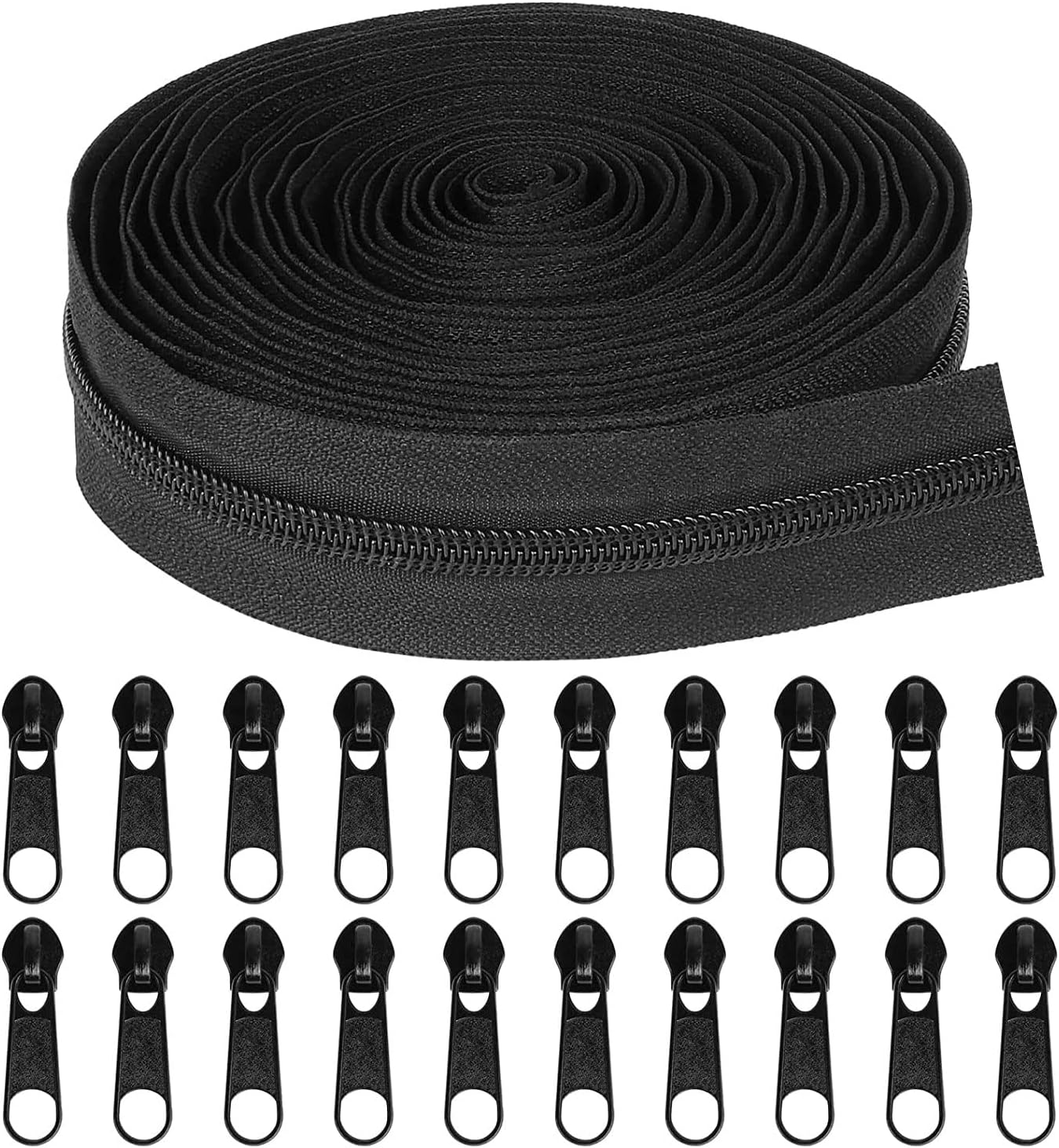 TBACW 5 Yards Bulk Zipper, #5 Zippers for Sewing, #5 Black Nylon Coil Zipper by The Yards, Replacement with 20PCS Sliders for DIY Sewing Craft Bags Black