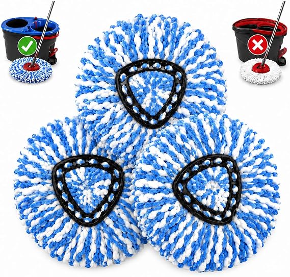3 Pack Mop Replacement Heads for O-Ceda RinseClean Spin Mop, Microfiber Spin Mop Refills, Easy Cleaning Mop Head Replacement Refill
