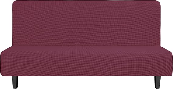 Easy-Going Stretch Large Futon Slipcover Armless Futon Cover ASH Rose | Sofa Bed Furniture Protector Without Armrests with Elastic Bottom for Kids, Soft Jacquard Machine Washable