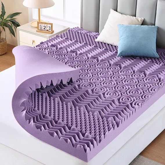 MUXHOMO 3 Inch Full Size Mattress Topper, 7-Zone Gel Infused Mattress Topper, Egg Crate Memory Foam Bed Pad, CertiPUR-US and Oeko-TEX Certification (54"75", Lavender)