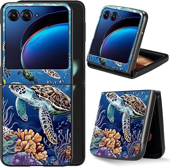 Moto Razr 2024 6.9 inch flip phone case, Moto Razr 50 case, men's for women, full body thin hard PC shockproof folding cover, Motorola Moto Razr 50/Moto Razr 2024, sea turtle