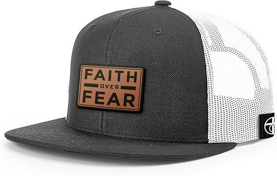 Faith Over Fear Christian Trucker Hat - Adjustable Fit Cotton Snapback Hat - Breathable Mesh Side for Casual Wear