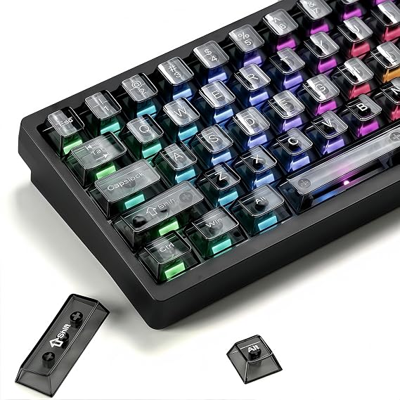 dagaladoo Black Clear Keyboard keycaps,Transparent keycaps 60 75 100 Percent,Crystal Jelly Key Cap Set,Shine Through Key caps.,Cherry Profile Key caps for Mx Switches Mechanical Keyboard