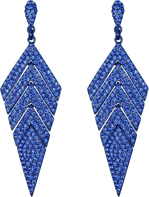 EVER FAITH Women's Crystal Elegant Vintage Banquet Multi-layered Rhombus Dangle Pierced Earrings