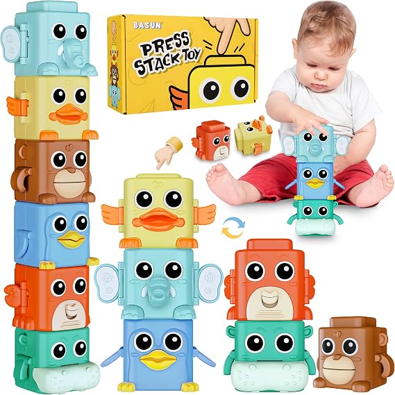 Stacking Toys Set Sensory Animal Stacking Blocks for 18+ Months Toddler Toy | 6 in 1 Baby Toy with Changing Expressions, Pressable Stacking Blocks, Christmas Birthday Gift for 1 2 3 4 Year Old Boys Girls