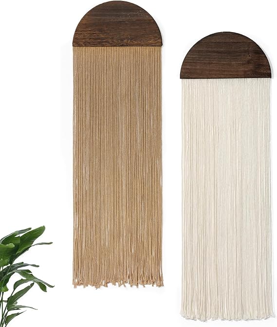 Betylifoy 2PCS Macrame Wall Hanging Khaki Beige Tassel Tapestry Boho Chic