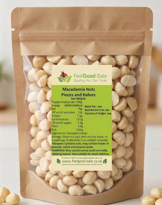 1kg Macadamia Nuts Halves (Non GMO), Low-GI Good For Snacking, Smoothies, Baking & Cooking, Gluten-Free, Keto & Vegan-Friendly, Rich in Protein & Vitamins & Fibre