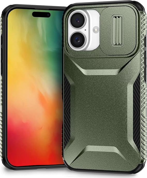 Case for iPhone 16 Plus Case, Apple 16 Plus Case with Slide Camera Cover, Military Grade Non-Slip Heavy Duty Rugged Shockproof Protective Phone Cover for iPhone 16 Plus Green