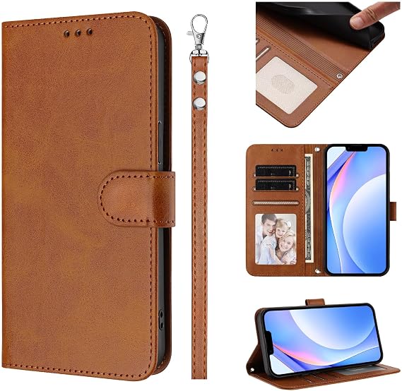 Ymyhyuxi Flip Wallet Case for Asus ROG Phone 9 Pro, Premium Calfskin Leather Cover with RFID Blocking, Card Holder Slots, Kickstand Function, Soft TPU Inner Shell Brown.