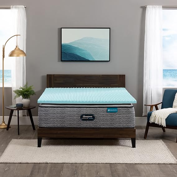 Beautyrest Cool Wave Convoluted Pressure-Relieving Memory Foam Mattress Topper, Twin, 2-Inch, Blue