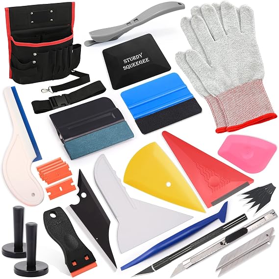 EHDIS Pro Vinyl Wraps Applicator Tool Window Tint Kit for Car Wrapping with Tool Pouch, Tinting Squeegee, Working Gloves,Wrap Stick,Plastic Scraper, Magnet Holder,Film Cutter