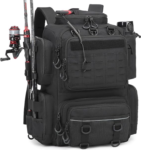 50L Angelrucksack mit 2 Rutenhaltern wasserabweisende Angeltasche