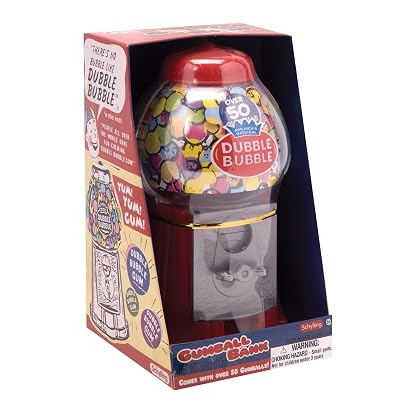 Schylling Brand Classic Retro Gumball Coin Bank - 8.5 Tall - Includes 45 Dubble Bubble Gumballs