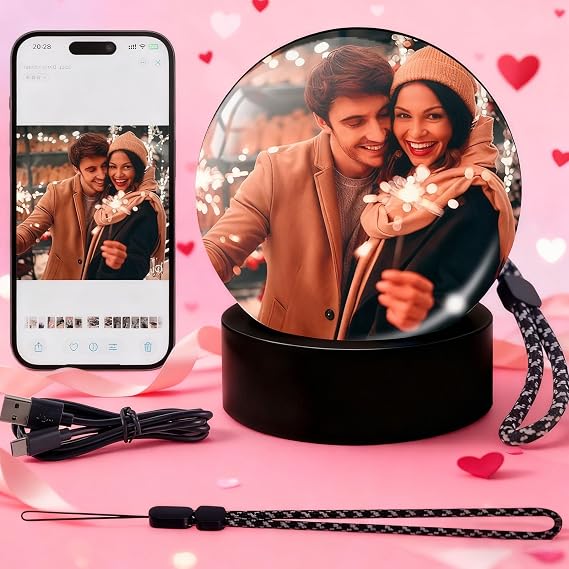 Memory Sphere, Memory Orb, 3D Crystal Ball Video Player Supports WiFi, Uploadable Videos & Photos, Personalized Gift for Couples Anniversary Birthday Valentine's Day Wedding