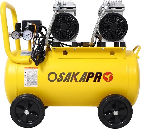 Air Compressor, 13 Gallon Steel Tank, 2.5HP 4 CFM at 90 PSI Oil Free Air Compressor & Max 115PSI Pressure, 70dB Ultra Quiet Portable Compressor, for Auto Repair, Tire Inflation, Spray Painting, Yellow