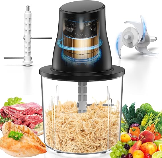 Electric Chicken Shredder Tool: 250W Multifunctional Press-to-Operate Meat Shredder Tool with Large Capacity - Meat Grinder for Chicken Breast, Meats, Fruits, Vegetables, Nuts (Black)