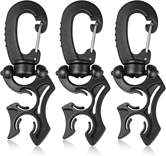 3 Pcs Scuba Hose Holder Clip, Double BCD Hose Clips with Snap Hook | 360 Rotation Dive Hose Holder for Scuba Diving Snorkeling Equipment Accessories