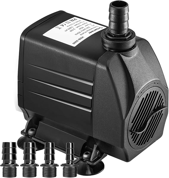 Submersible Water Pump 3500L/H, Ultra Quiet Aquarium Pump for Fountains, Pool, Fish Tank, Pond, Hydroponics, Statuary, Hight Lift 3.6m, 4 Strong Suction Cups, 4 Nozzles (3500L/H 95W)