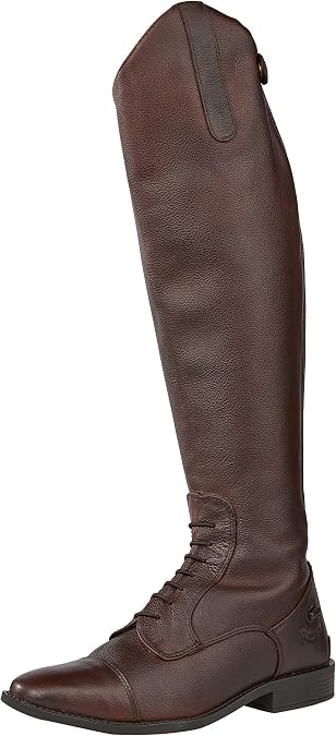 Rhinegold Elite Luxus BROWN LEATHER RIDING BOOTS - Soft Feel Leather, Comfortable Fit, Elasticated Laced Front, Women's Equestrian Boots with Full Length Back Zip