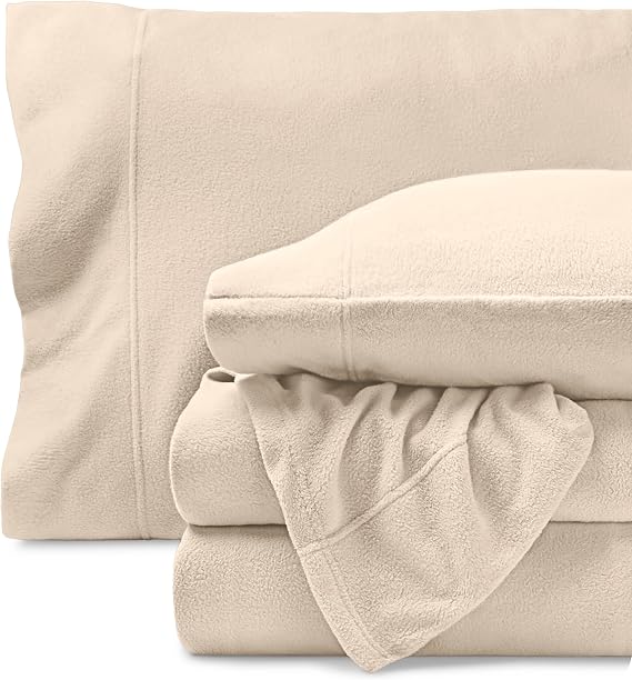 Bare Home Super Soft Fleece Sheet Set (Twin, Sand) | Extra Plush Polar Fleece, No-Pilling Bed Sheets, All-Season, Cozy Warmth, Deep Pockets 6 to 15 Inches