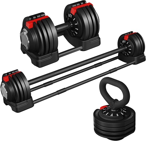Yaheetech Adjustable Dumbbell & Barbell, Quick-Adjust Dumbbells Black & Red