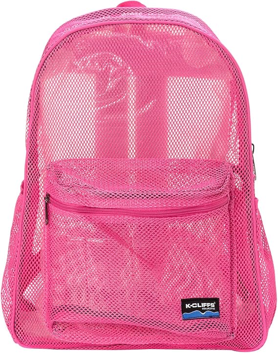 Heavy Duty Classic Gym Student Mesh See Through Netting Backpack | Padded Straps | Hot Pink