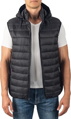 Alpine Swiss Gage Mens Puffer Vest Down Alternative Light Packable Water-Resistant Quilted Sleeveless Jacket Removable Hood