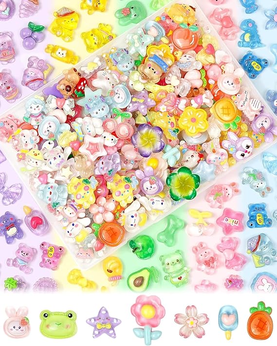 100PCS Cute Slime Charms Bulk Set – Kawaii Flatback Resin Charms for Crafts, Mini Decoden Acrylic Embellishments for Phone Junk Cases, Scrapbooking & DIY Decoration