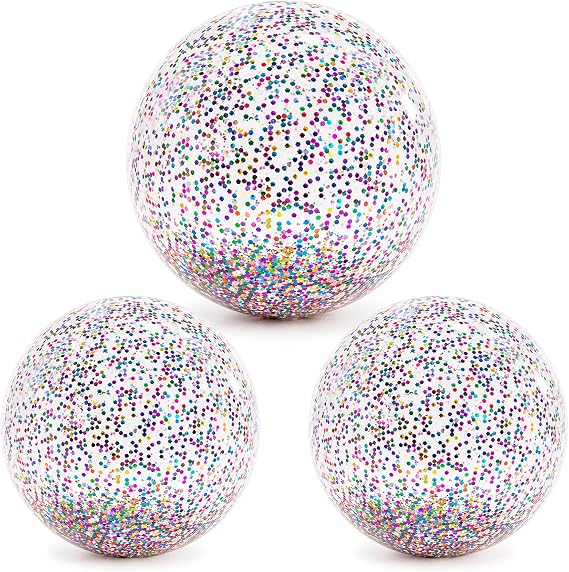 Inflatable Beach Balls, 3Pcs Glitter Beach Balls, Swimming Pool Beach Ball with Colorful Confetti, Sparkling Ball Pelota de Playa for Kids Toddlers Adults Summer Pool Party Favors