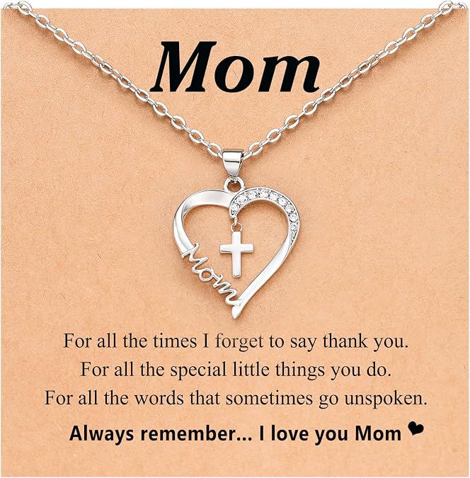PINKDODO Heart Cross Necklace for Women Baptism Confirmation Easter Gifts