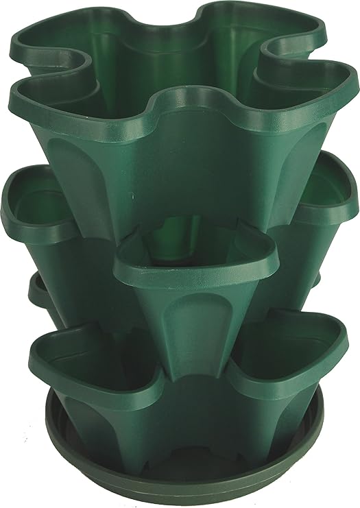 Mr. Stacky Self Watering 3 Tier Stackable Garden Vertical Plastic Planter Set, Hunter Green