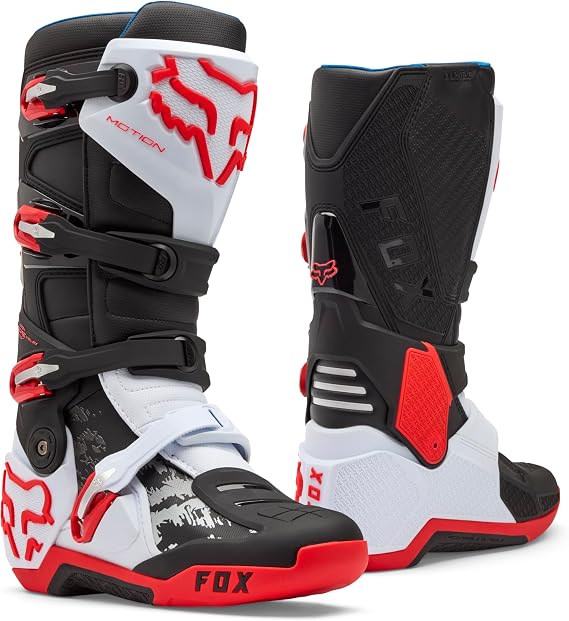 Fox Racing Men's Motion Motocross Dirt Bike Boots, White/Fluorescent Red, 11
