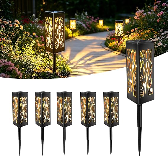 Caldarax 6 Pack Solar Lights Outdoor Garden, Solar Lanterns Light Garden, Waterproof, Warm White, Solars Gardens Stake Lights Outdoor Decor for Balcony, Patio, Lawn, Yard, Pathway, Flowerpot [Energy Class A]