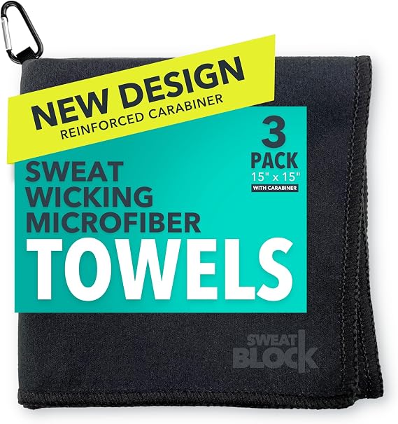 SweatBlock Microfiber Sweat Absorbing Handkerchiefs, 15x15 Inch, 3-Pack